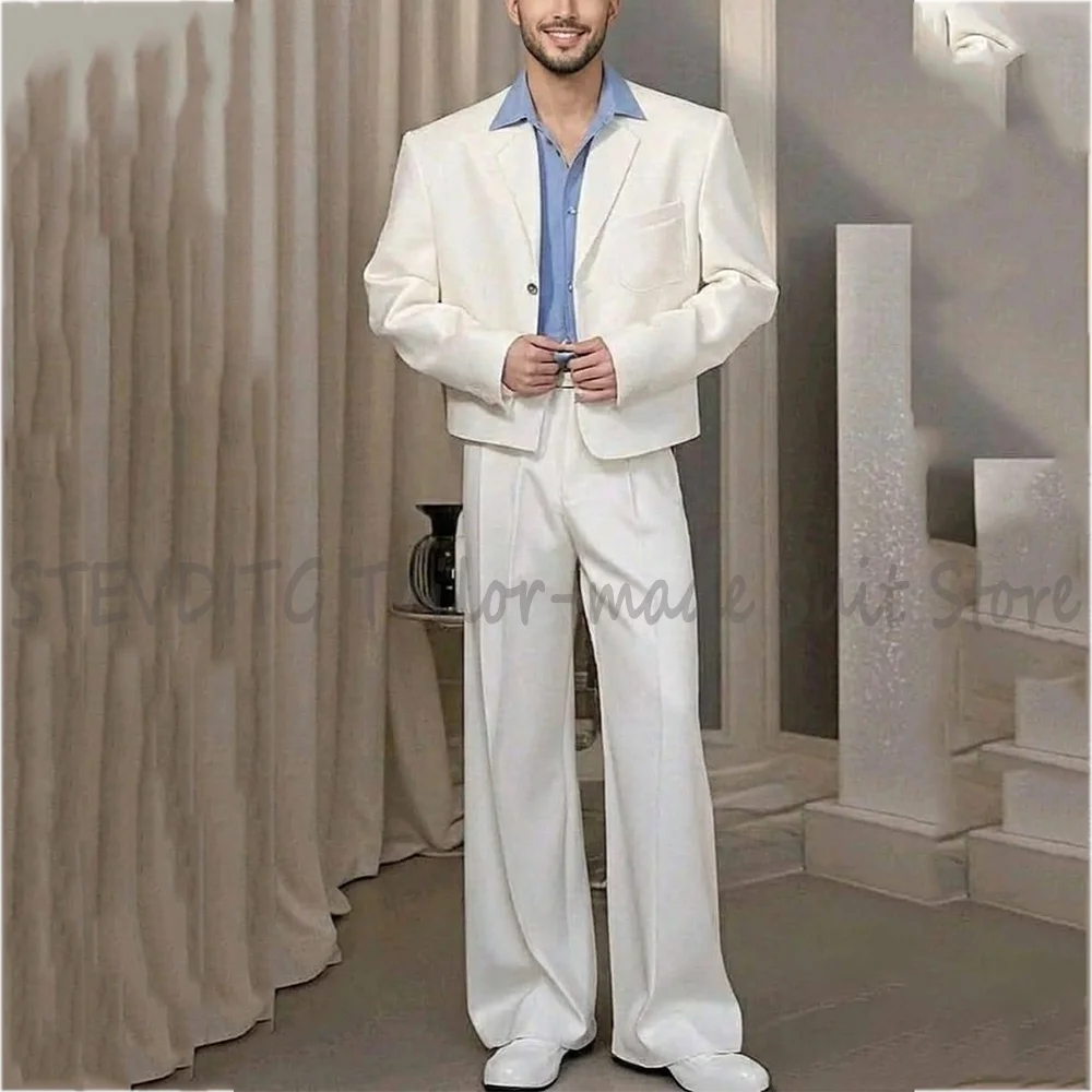 

Handsome Men Suit Straight Fit Notch Lapel Cropped Jacket Pants Formal Casual Set 2 Piece for Wedding Prom Party Fashion Outfit