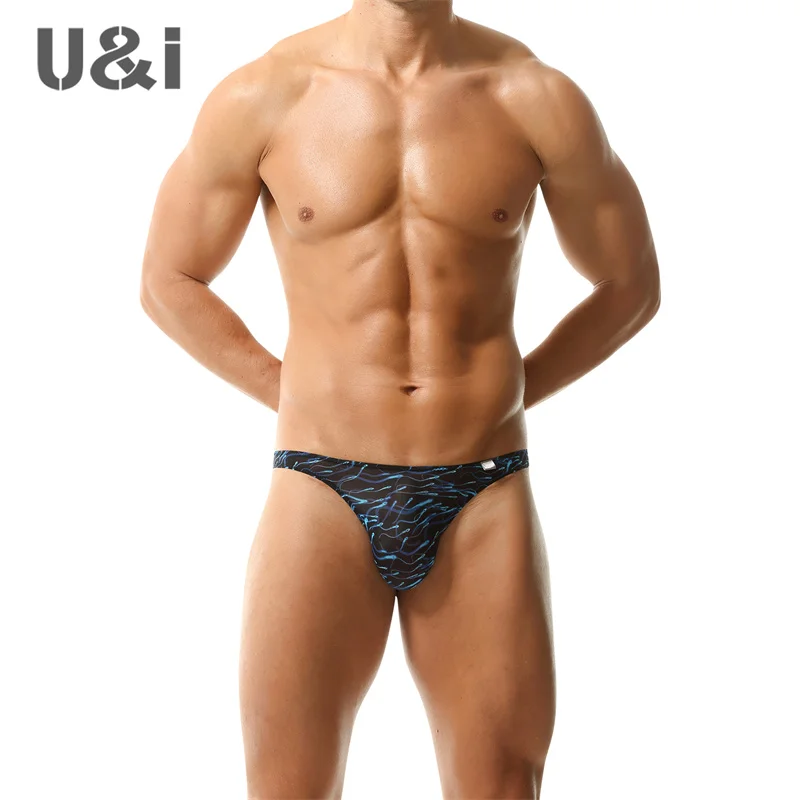 

U&I high-end sexy low waisted triangular underwear with male charm, seductive print, leopard print, thin breathable nylon, narro