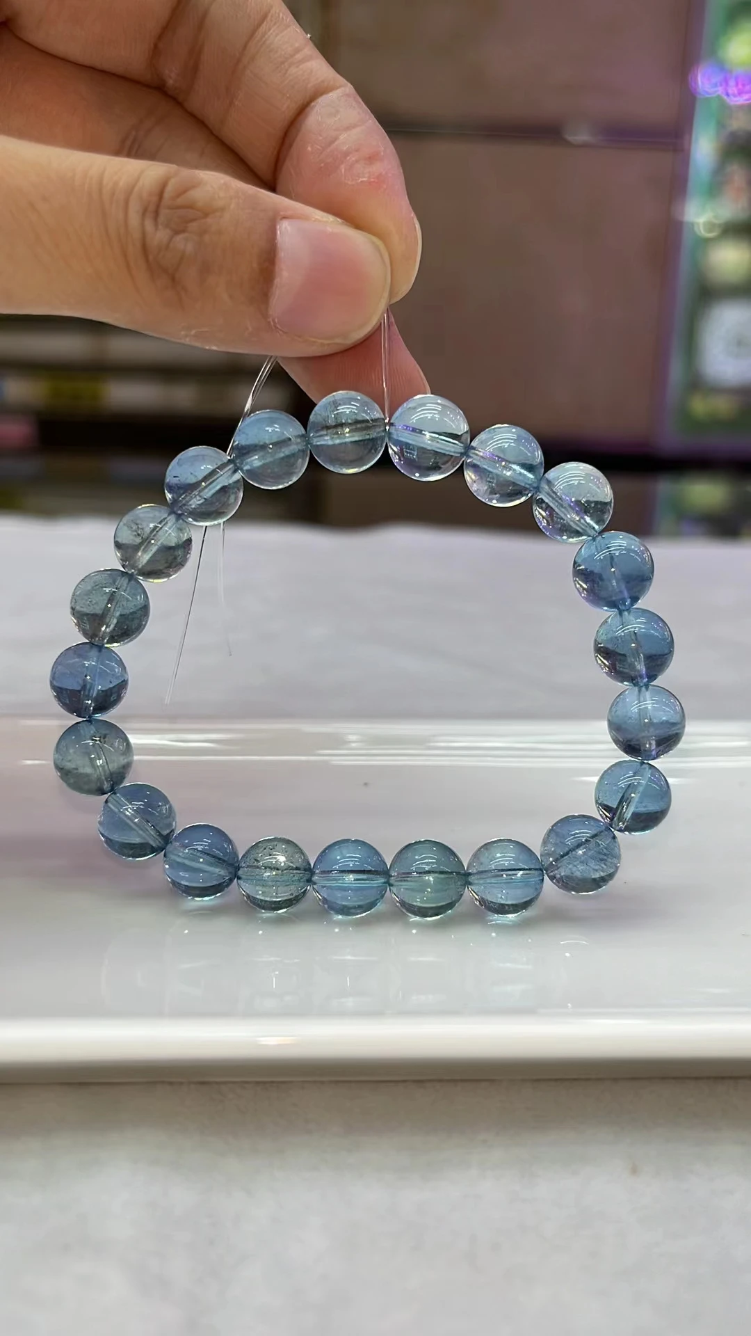 Natural Blue Aquamarine Clear Round Beads Bracelet Women Men Brazil 11.2mm Blue Aquamarine Jewelry AAAAA