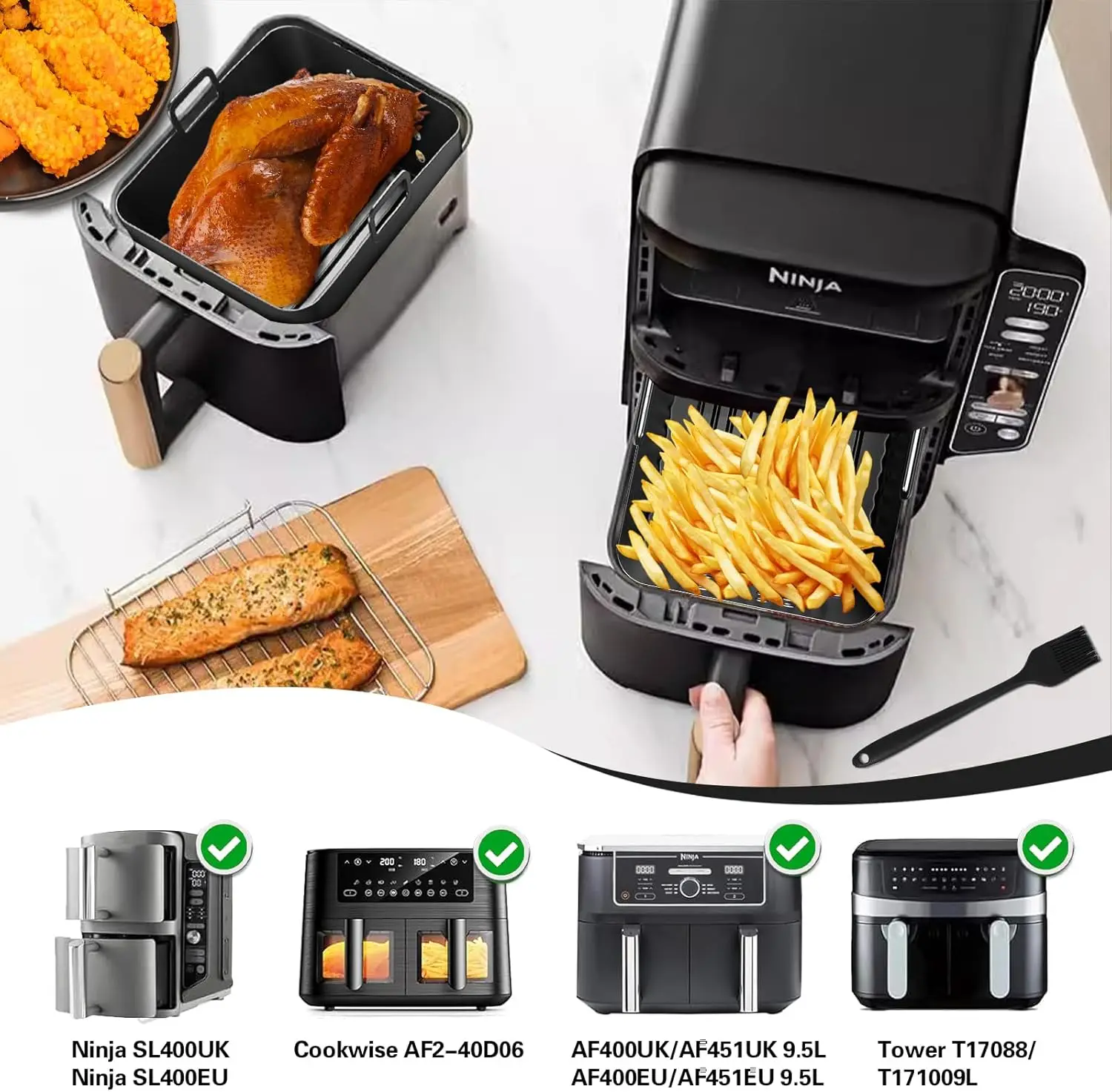 Air Fryer Silicone Mold /Grill Rack/Utensils Set for Ninja Double Stack XL/Foodi SL400EU, AF300EU/AF400EU 7.5L-9.5L