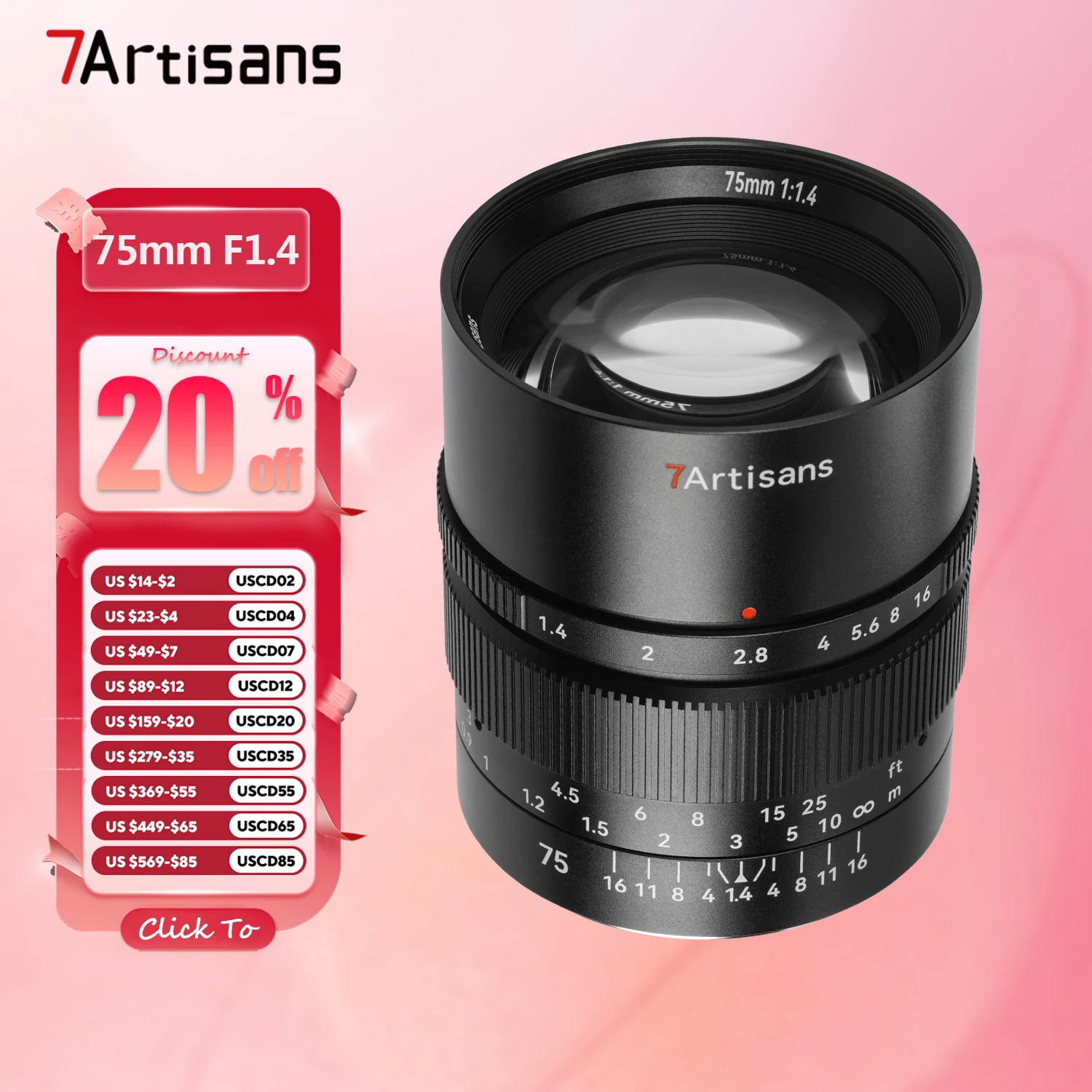 

7artisans 75mm F1.4 Full Frame Large Aperture Manual Focus Camera Lens for Portrait Photography with Sony E Canon RF Nikon Z L
