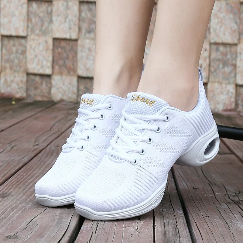 Shoes Dance Woman Ladies Modern Soft Outsole Jazz Sneakers Mesh Breathable Lightweight Female Dancing Fitness Shoes Sport