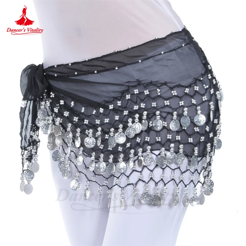 Pas do tańca brzucha dla kobiet szyfonowe złote monety orientalne stroje taneczne akcesoria dziewczęce szyfonowe srebrne monety Bellydance chusta na biodra