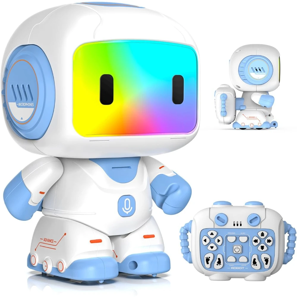 1Pc Cute Mini Backpack RC Robot, STEM Toy for Kids 3-6, Voice Recorder LED Face, Programmable Dance Stunt Creative Gift