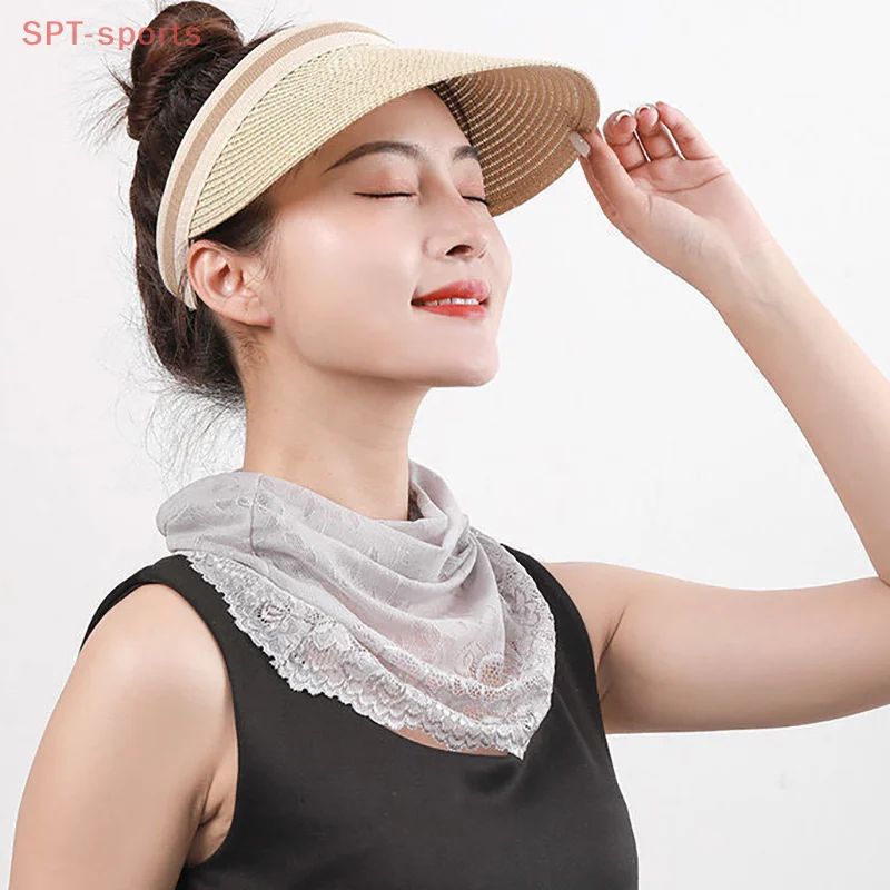 Máscara de encaje con protección solar de verano para hombre y mujer, máscara deportiva para Golf, protección UV, máscara para escote, diadema con orejas colgantes, bufanda