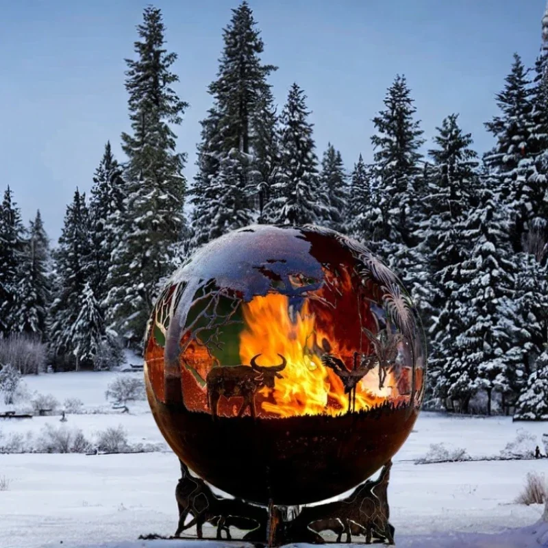 Outdoor Garden Corten Round Fire Ball Charcoal Fire Pit Metal Fire Ball  Steel Brazier Fireball