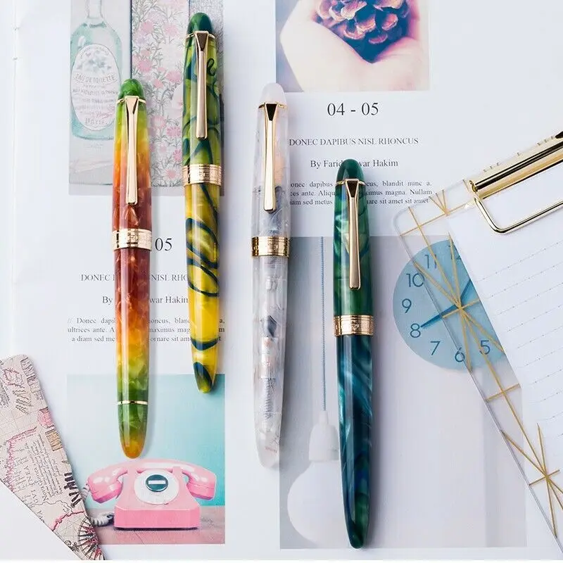 New Colorful LORELEI Resin Converter Filling Fountain Pen Golden Clip Fine Nib 0.5mm Ink With Pens Box Office Supplies Gift