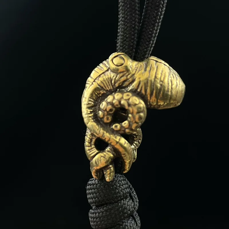 Retro Brass Sea Animal Octopus Knife Beads Outdoor EDC Umbrella Rope Pendant DIY Paracord Bracelets Accessories Lanyard Hangings