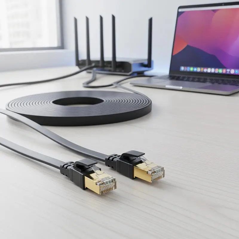 CAT 8 Ethernet Cable 40Gbps 2000MHz Shielded Flat RJ45 LAN Cable Secure Connection for Gaming Office Use