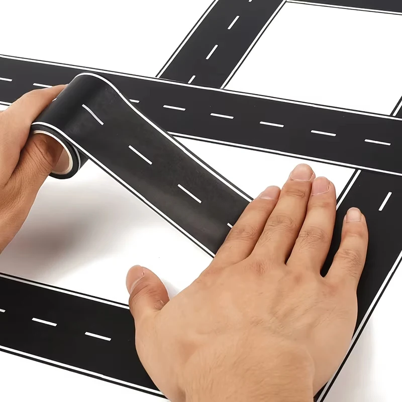 1-2Rolls Cartoon Highway Road Stickers Black Road Tape Reusable Toy Car Track For Kids Race Party Table Floor Decor Supplies Set