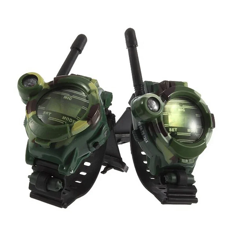 2 pces multi-funcional brinquedo de rádio em dois sentidos com bússola lupa refletor walkie talkie brinquedos crianças estilo militar relógio de pulso