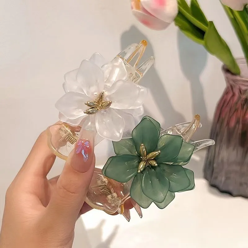 مشابك شعر أكريليك من كاميليا، مخالب شعر أنيقة على شكل زهرة القرش، شعر نسائي منخفض على شكل ذيل حصان