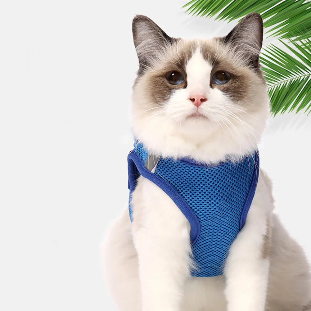 

Pet Harness For Cats Adjustable Soft Lightweight Breathable Cat Vest Harness No Pull Comfortable Blue Size S