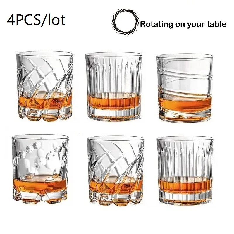 

4PCS Rotating Whiskey Glass Old Fashioned Glass For Drinking Bourbon Scotch Cocktails Whisky Shake Cup Creative Personality