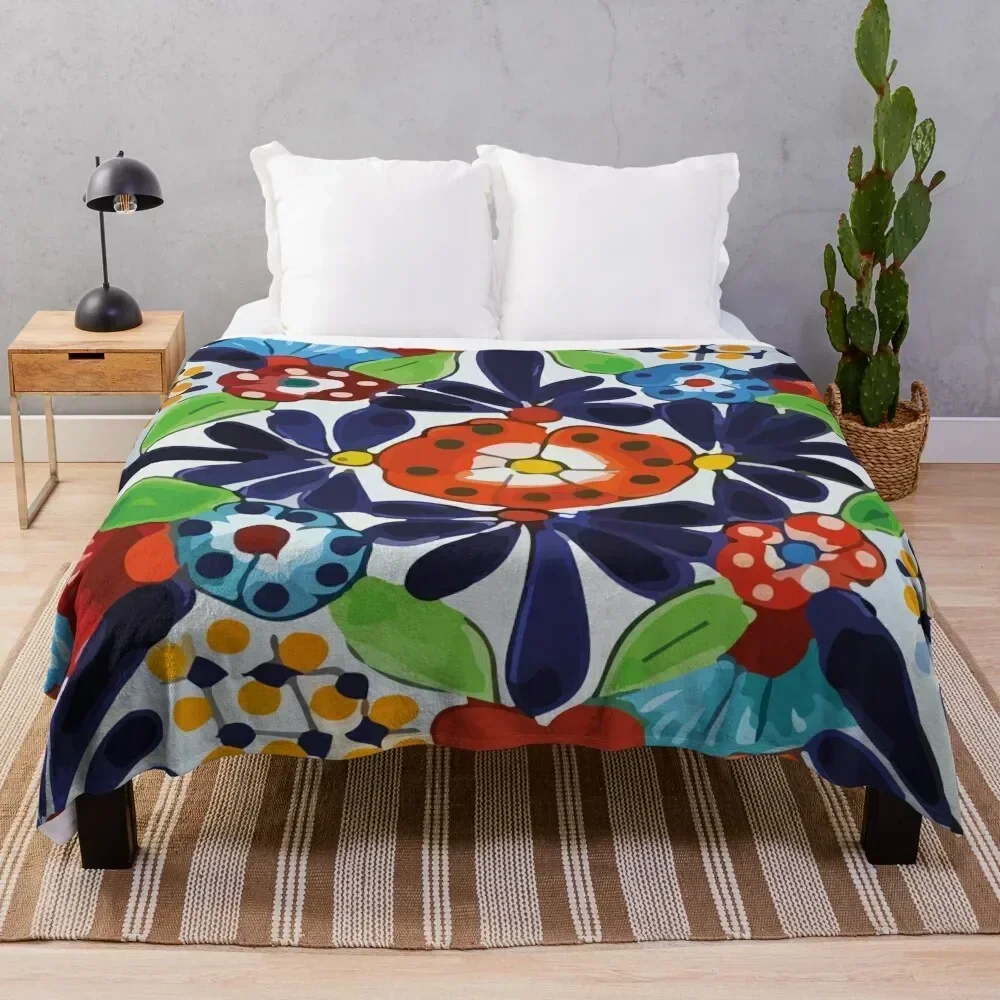 Colorful maximalist Puebla talavera pottery ornamental mexican azulejo tile Throw Blanket Comforter Heavy Blankets