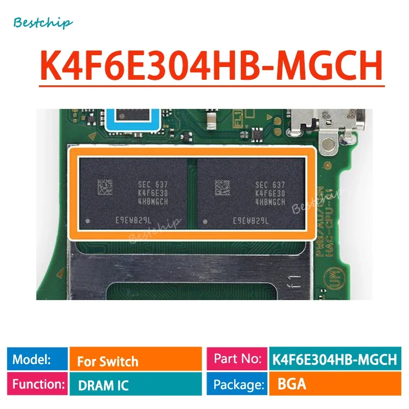 2pcs/lot For Samsung K4F6E304HB-MGCH 2GB LPDDR4 DRAM Memory for Switch Mainboard Repair Parts Replacement DRAM Chip