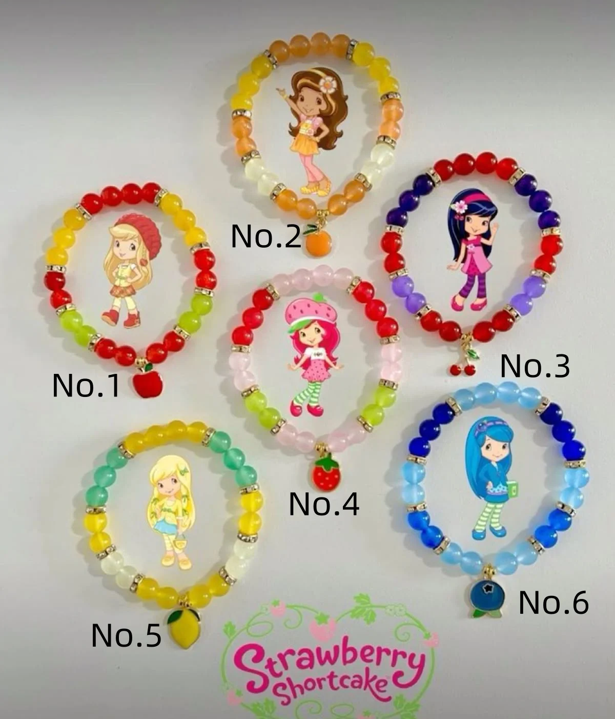 Brazaletes de la amistad de tarta de fresa | Pulseras de frutas | Regalos del día de Galentines | Joyería Y2K hecha a mano | cereza limón naranja |
