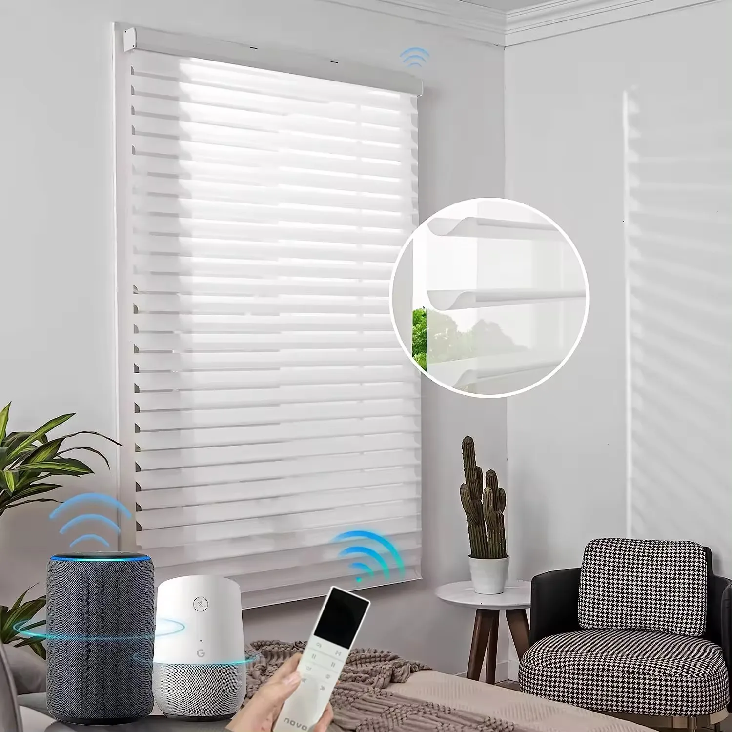 Alexa Control 3 Layer Window Roller Shades Sheer Shades Light Filtering UV Protection Motorized Shangri-la Blinds