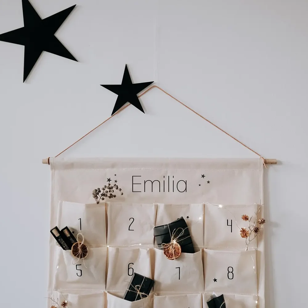 Personalized Name Advent Calendar with 24 Stuffable Pocket Christmas Countdown Gift for The Whole Family Winter Holiday Ornament
