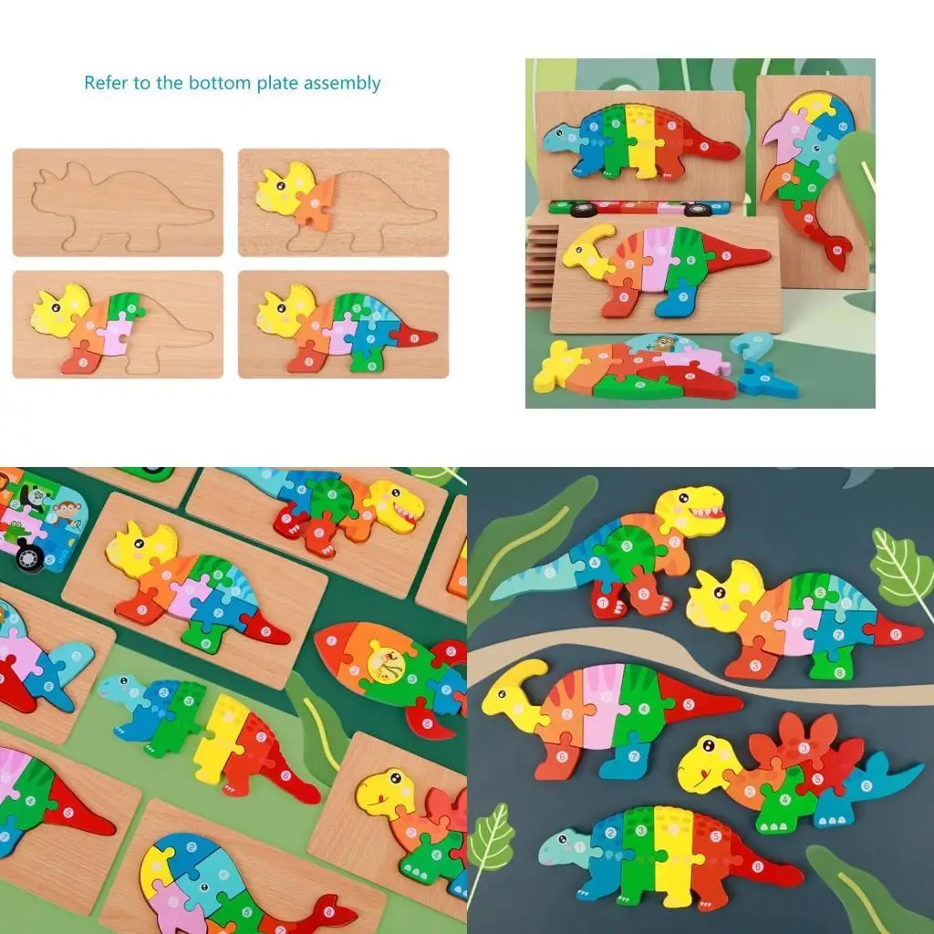 

54DA Wooden Toddler Puzzles for Kids Ages 3-5 Learning Learning Toy Boys Girls Gifts Numbers Color Shapes Vehicles Dinosaur