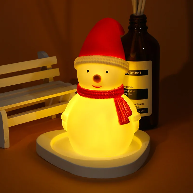 Boneka manusia salju, dekorasi pesta rusa Natal, lampu malam, dekorasi Natal Desktop, lampu Led, boneka manusia salju bersinar, lampu Natal