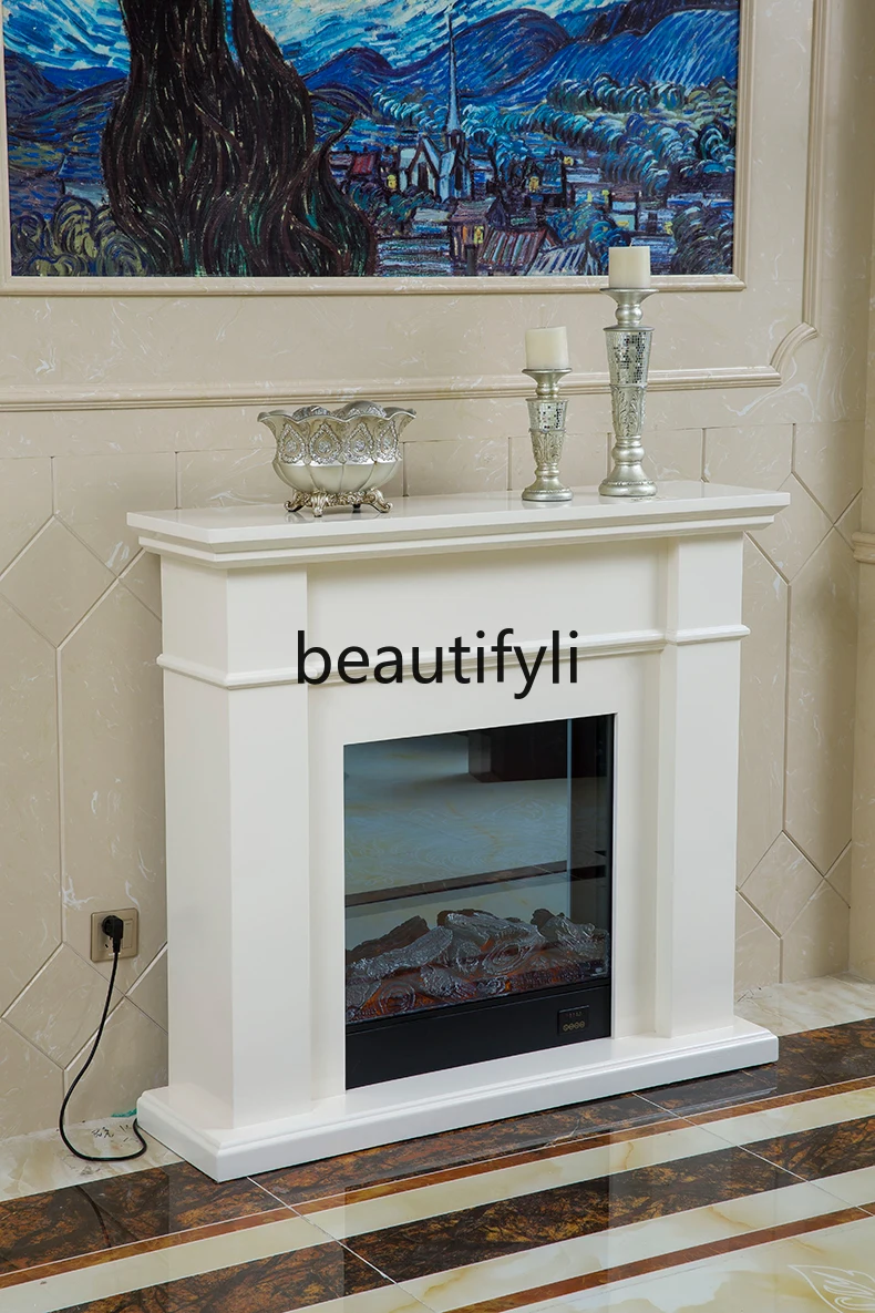 Solid wood fireplace cabinet ivory white mantel electronic decorative fireplace