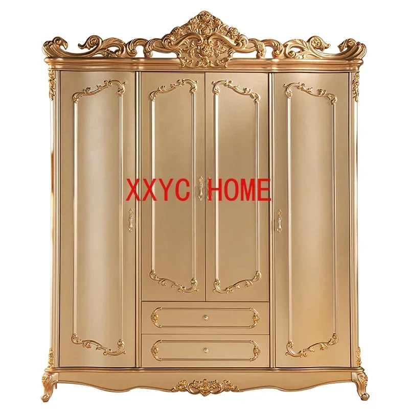 

European-Style Four-Door Champagne Gold Wardrobe 1.8 M French Luxury Wardrobe Luxury