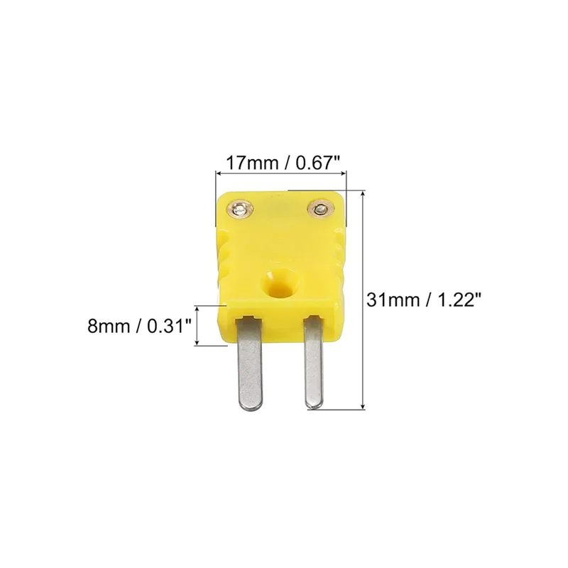 B84B-2X Mini Type K Thermocouple Connector Male Plug Adapter High Temperature 120℃ (248℉) For Thermocouple Sensor Probes