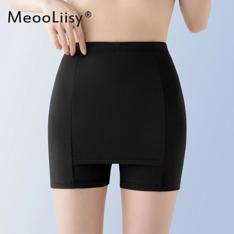 ¡MeooLiisy 2 piezas/set! Leggings de seda de hielo de cintura alta para mujer, pantalones cortos de seguridad sin costuras, bragas lisas,