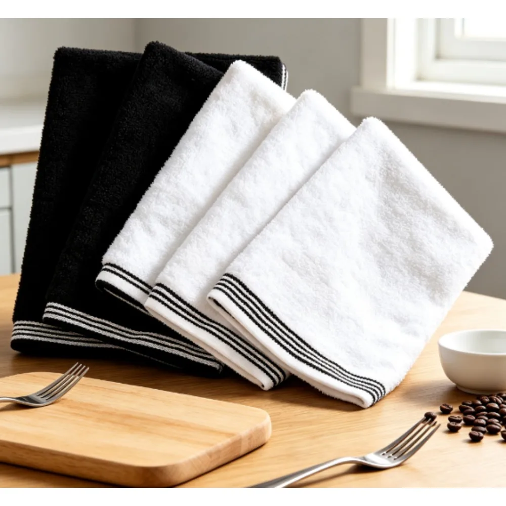 Mainstays 4-Pack 16 in x 26 in Woven Kitchen Towel Set, Black