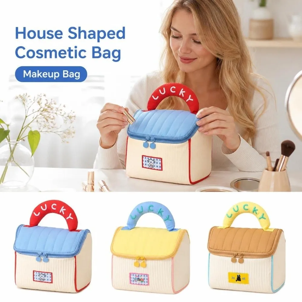 New House Shaped Cosmetic Bag Large Capacity Handheld Toiletry Bag Waterproof Makeup Bag Travel Storage