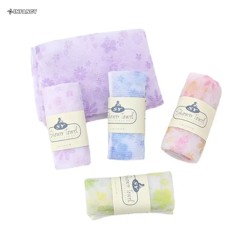 Korean Nylon Printed Sauna Towel Female Bath Towel Rub Back Artifact Rub Back Long Strip Scrub Towel Bath Ball Bath Flower