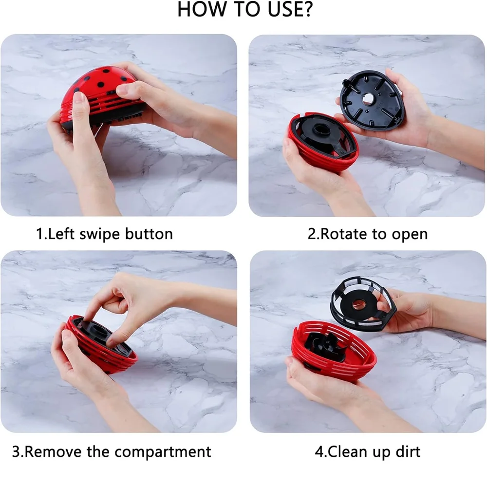 Cute Portable Beetle Ladybug cartoon Mini Desktop Vacuum Desk Dust Cleaner for Keyboard