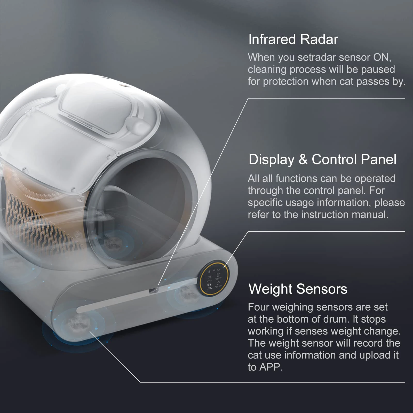 กระบะทรายแมวอัตโนมัติ Petdom Smart Quick Self Cleaning ขนาดใหญ่ ผลิตภัณฑ์ทำความสะอาดสัตว์เลี้ยงอัตโนมัติ ควบคุมผ่านแอพมือถือ