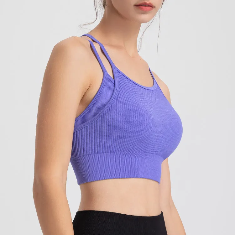 Seamless Sport Cropped Bra Top Women's Underwear Gym Fitness Workout Clothing Cross Back Knitted Running Sportswear Yoga Vest