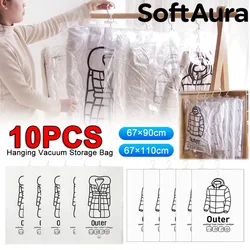 SoftAura Hanging Vacuum Storage Bag Transparent Clothes Compression For Jacket Coat Closet Organizer Home 2026 New