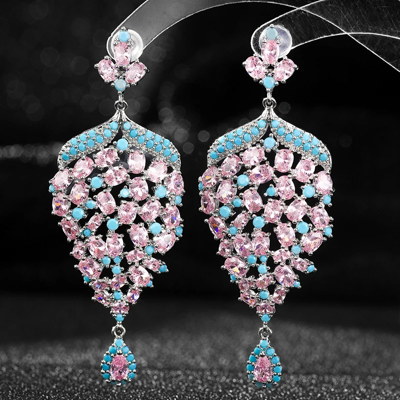

SENYU Elegant Gown Skirt Silhouette Earrings Lavender&Pink,White Color Egg Shape Zircon Luxury Jewelry Weddings Engagement Galas
