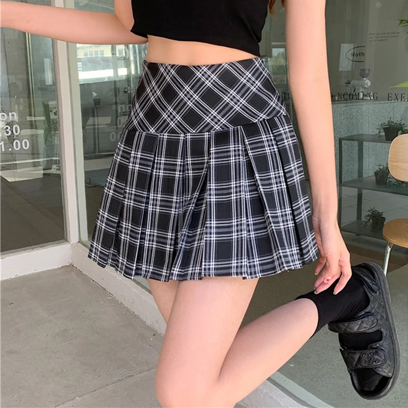 

Клетчатая мини-юбка женская весна-лето 2026 с высокой талией, плиссированная, короткая, в стиле школьницы, академический стиль, Y2K образ