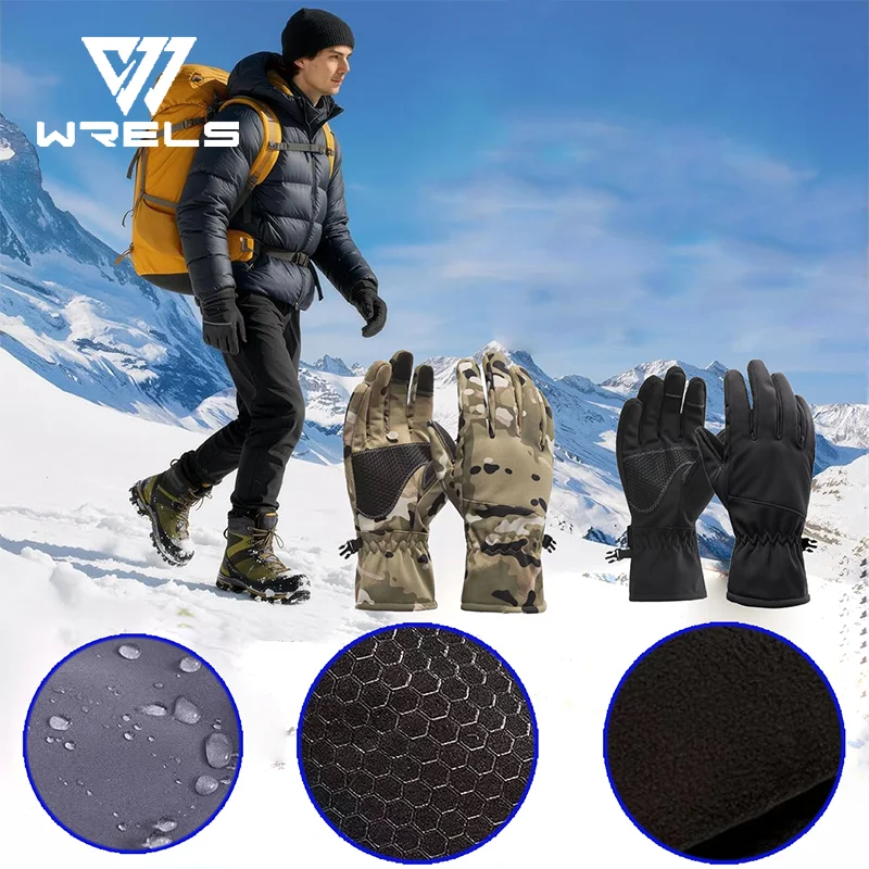 WRELS Men Women Winter Outdoors Camouflage Handwear  Warm Waterproof Gloves Touch Screen Skiing Fishing Cycling Sport Gloves