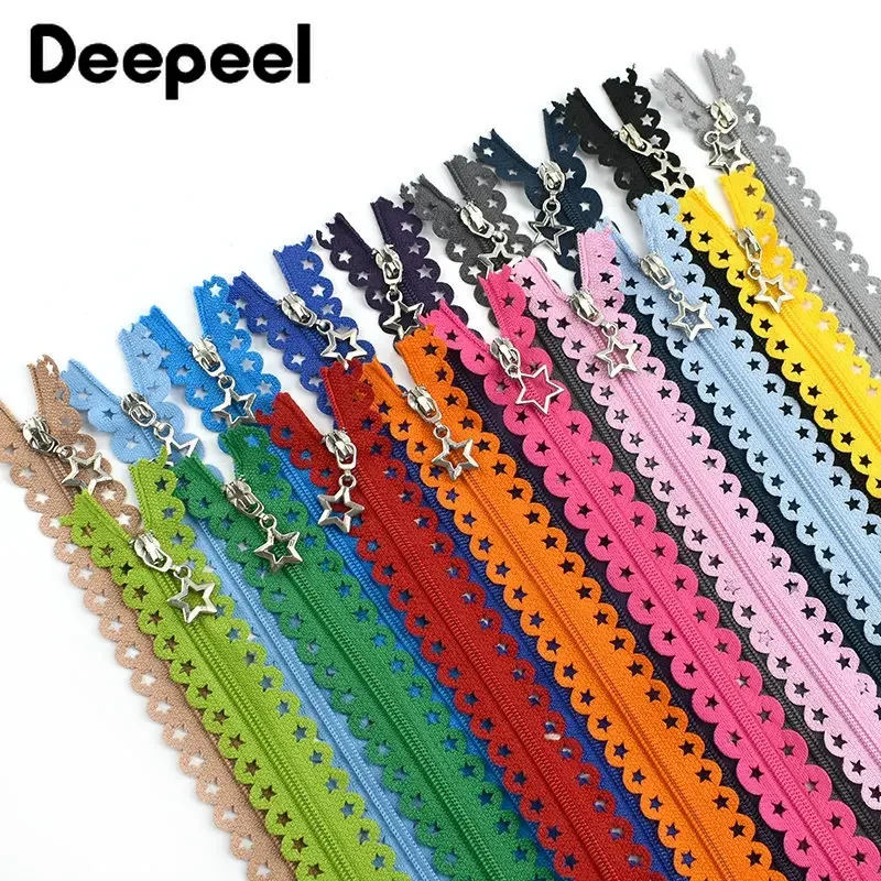 

10Pcs 3# 25cm Nylon Zipper Close-End Star Zip Pull Decorative Colored Zippers Repair Bag Purse Clothes Crafts Sewing Accessories