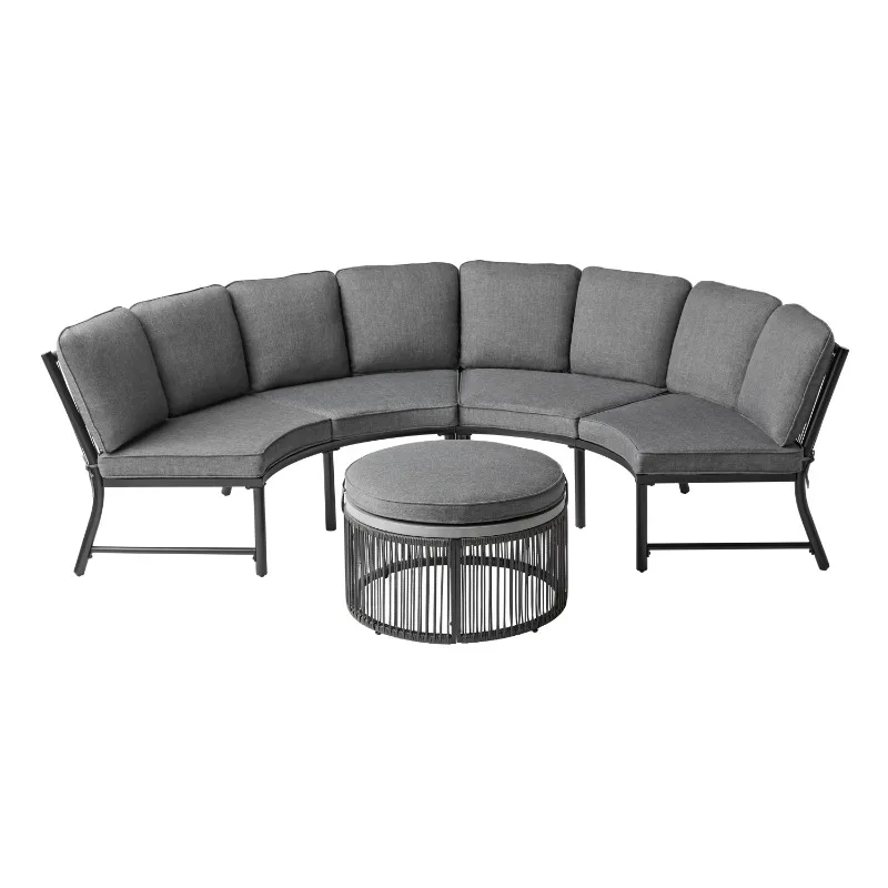 Lawson Ridge 3-Piece Steel Curved Outdoor Sectional Set with Cushions, Gray - Seats 4