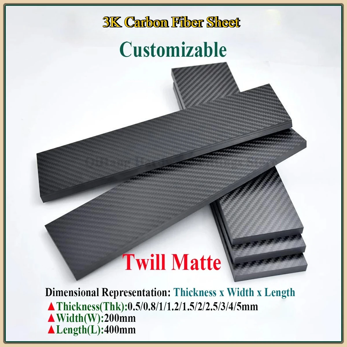 

Thickness 0.5mm-5mm 200X400mm High-Quality 100% Pure Carbon Fiber Sheets 3K Carbon Fiber Plate Carbon Board for DIY Making