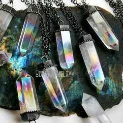 10pcs Angel Aura Quartz Crystal Stainless Steel Chain Necklace Women Jewelry Gothic Goth Y2k Arcane Collar Accessories