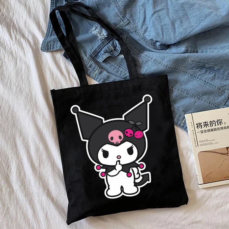 Kawaii Harajuku Kuromi Tote Bag Shopper borsa a tracolla in tela Eco Sanrio Casual Shopping Bag donna Tote femminile