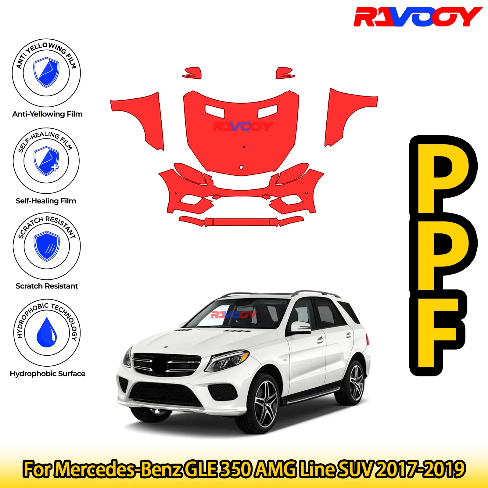 

For Mercedes-Benz GLE 350 AMG Line SUV 2017-2019 Glossy Matte Black Precut front PPF Kit Paint Protection Film