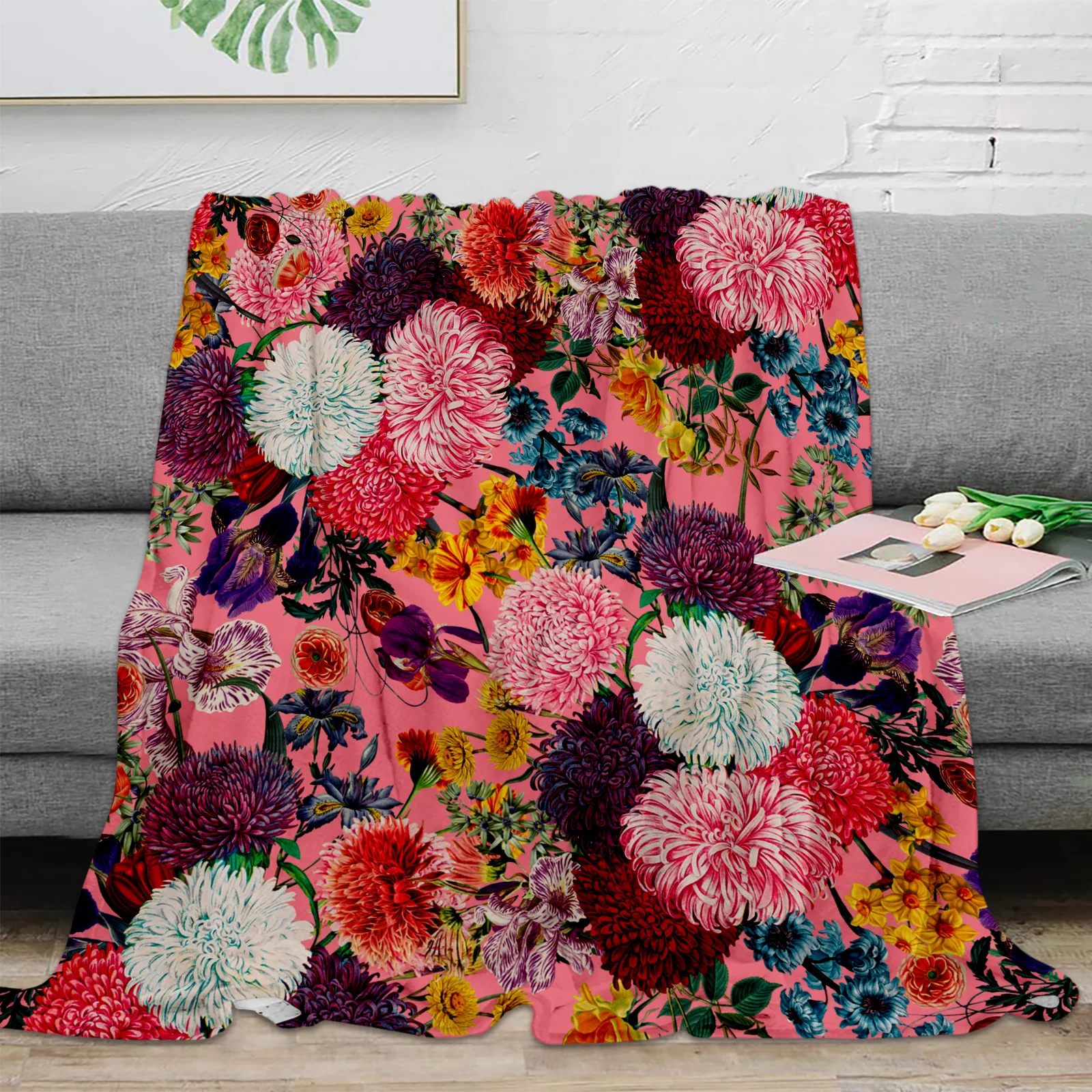 Floral Pink Pattern Flannel Blanket Warm Soft Sofa Blanket Winter Sheet Bedspread Camping Travel Blanket