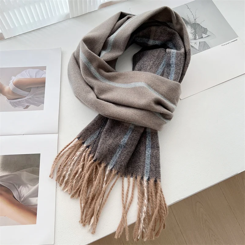 2024 New Classics Color Block Plaid Designer Winter Scarf Women Cashmere Shawl Stripe Blanket Wrap Outdoor Travel Warm Gift