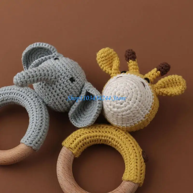 

G2TC Wooden Ring Knitted Animals Baby Teether Baby Teething Products