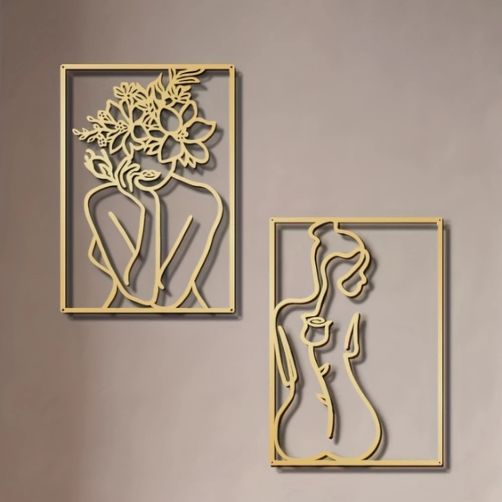 

1pc Modern Metal Wall Decor - Abstract Female Silhouette Sculpture for Bedroom,Bathroom, Living Room, Thickened Line Art Design