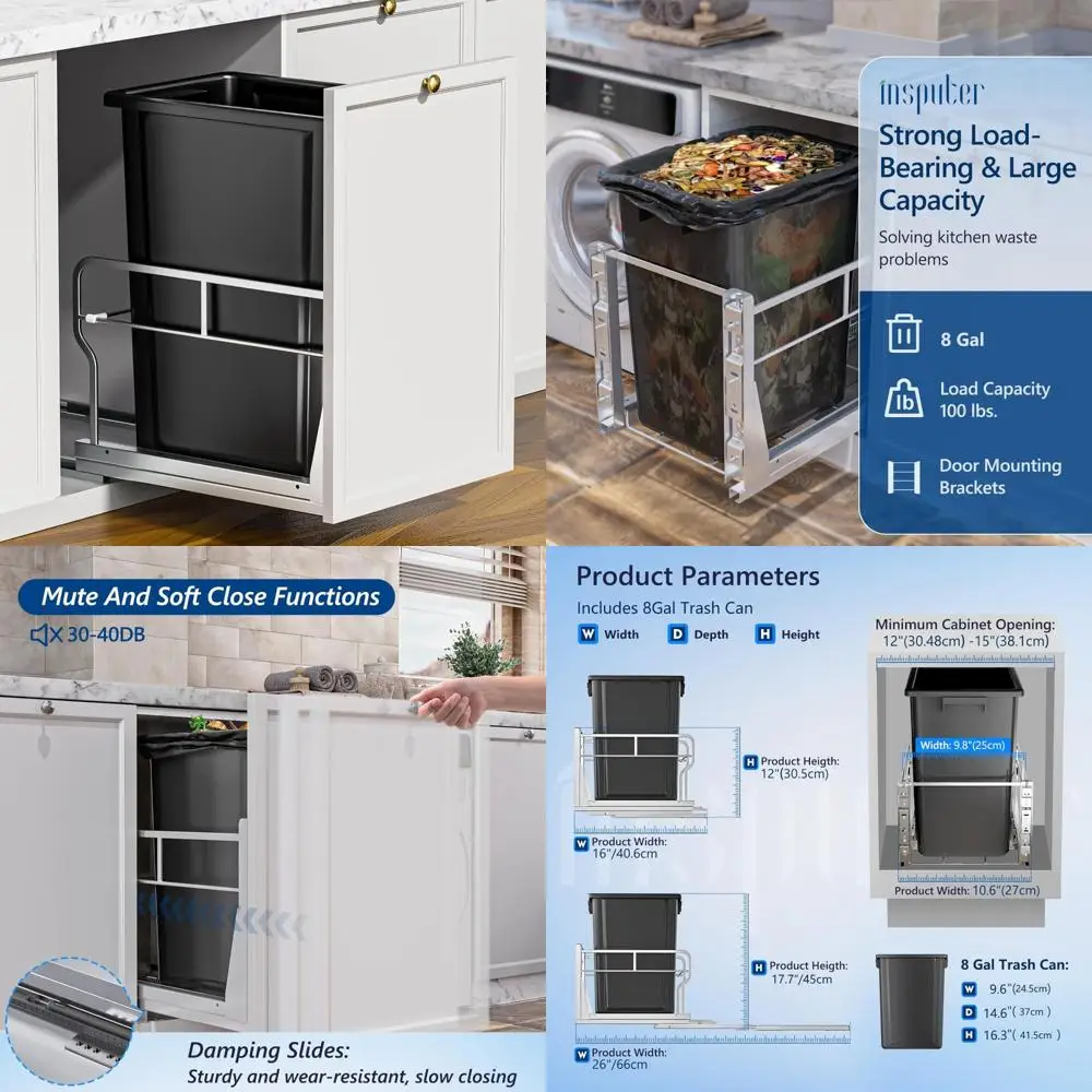 

Heavy-Duty Kitchen Cabinet Pull-Out Trash Can with Soft-Close Slides, Ideal for Kitchen and Laundry Room Use